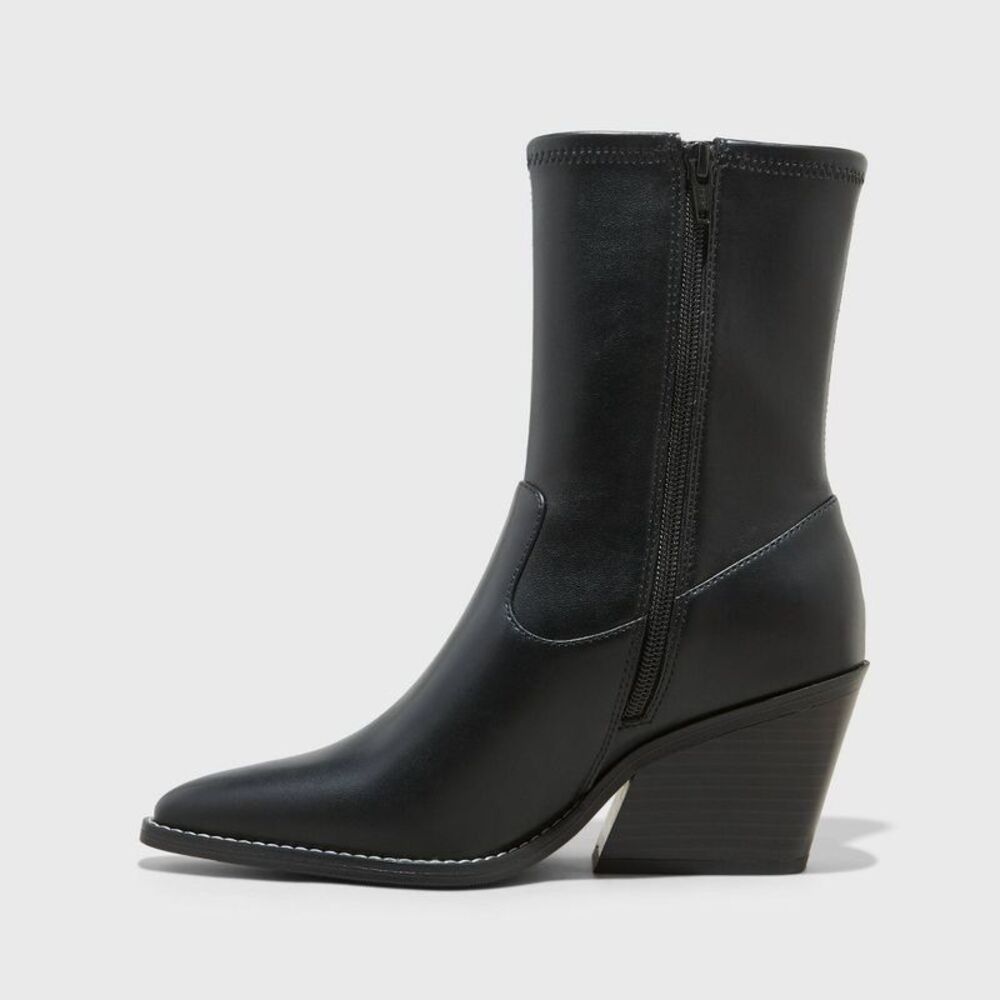 Universal Thread - Universal Thread Women's Mid Calf Chunky Heel Boot Black - Picture 2 of 3